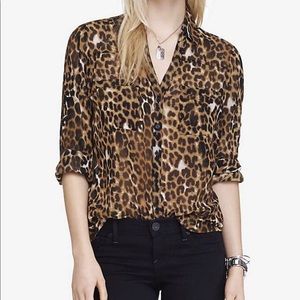 Express Portofino Blouse Leopard Print Size Small